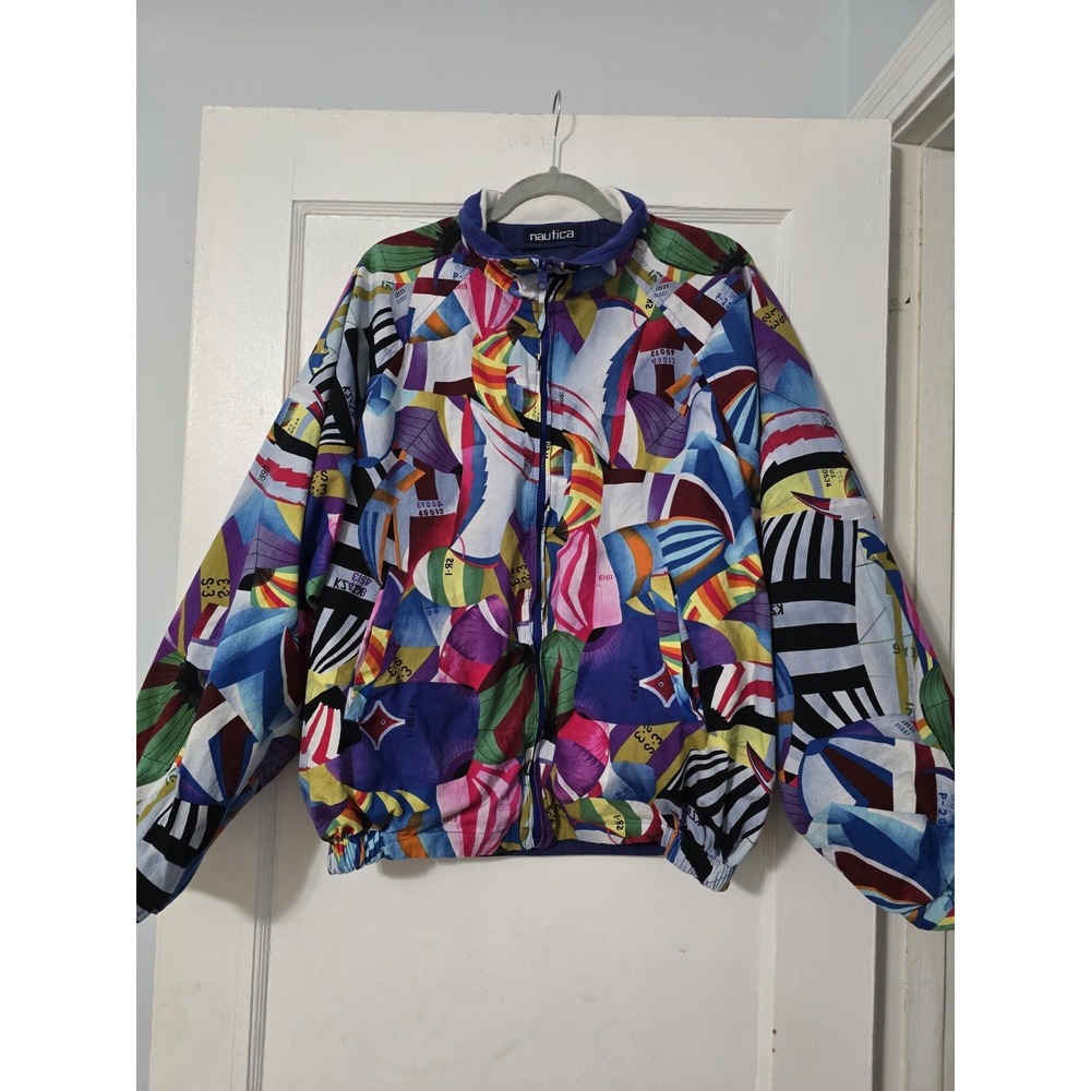 Rare Nautica Sailing Collage All Over Reversible Jacket‎ Size Large Men